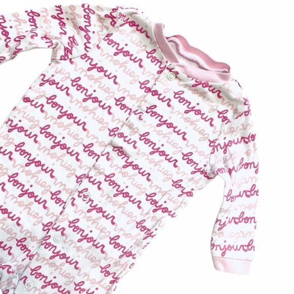 Joe Fresh Pink Bonjour Print Footed Cotton PJ's - Picture 2 of 3